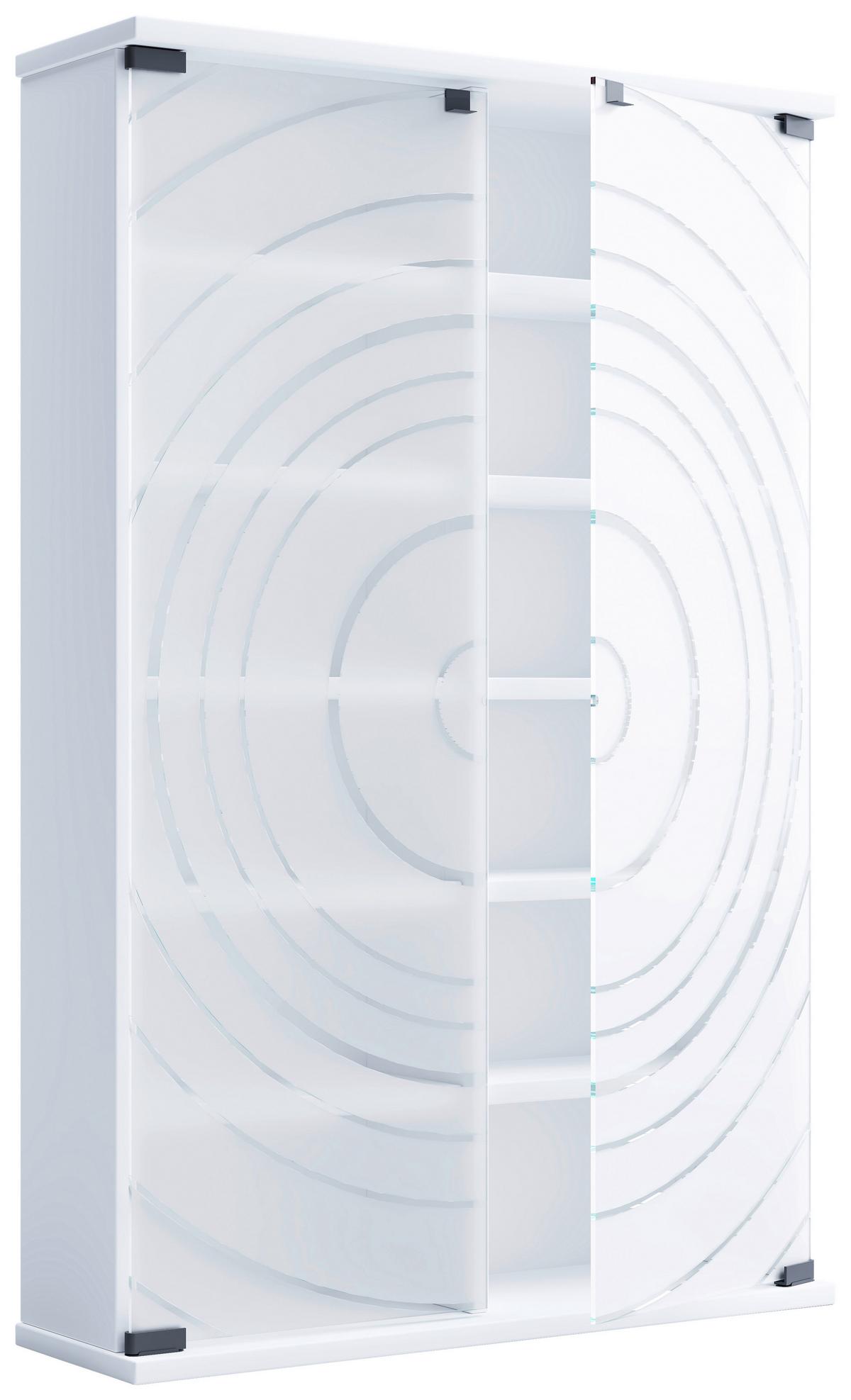 Regal Tilano L, Bela - bela, Design, steklo/leseni material (60/92/18cm) - MID.YOU
