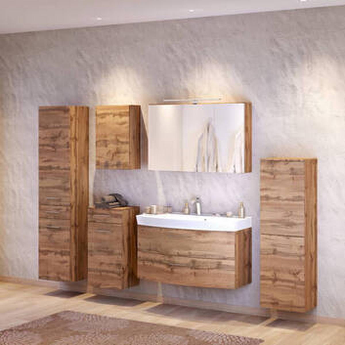 Waschtischkombi Florida Eiche Wotan - Chromfarben/Eiche Wotan, MODERN, Holzwerkstoff/Stein (120/54/47cm) - Premium Living