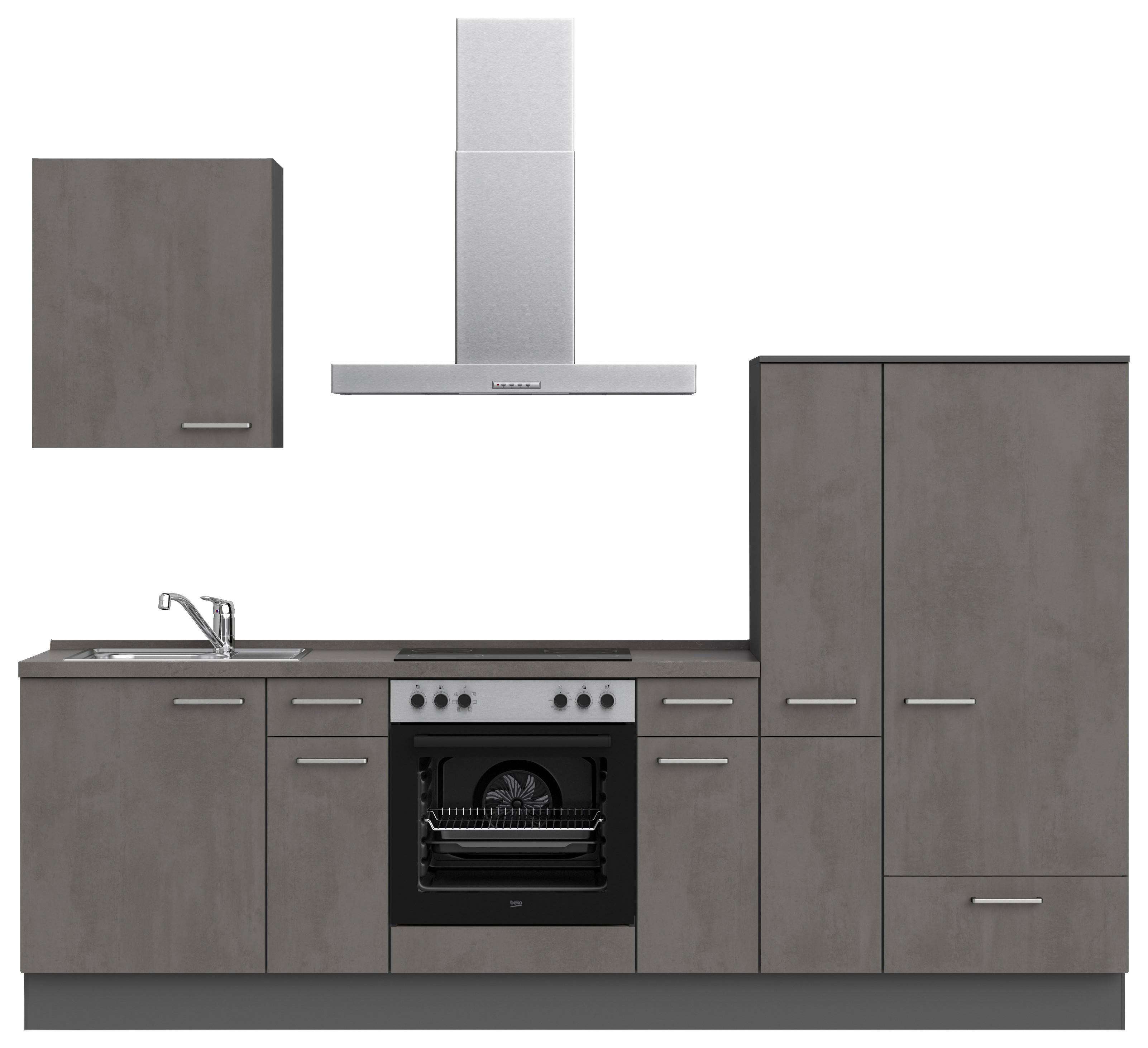 Küchenblock Riva Low m. Geräten Schieferfarben - Schieferfarben/Edelstahlfarben, MODERN, Holzwerkstoff/Metall (270cm) - Nobilia