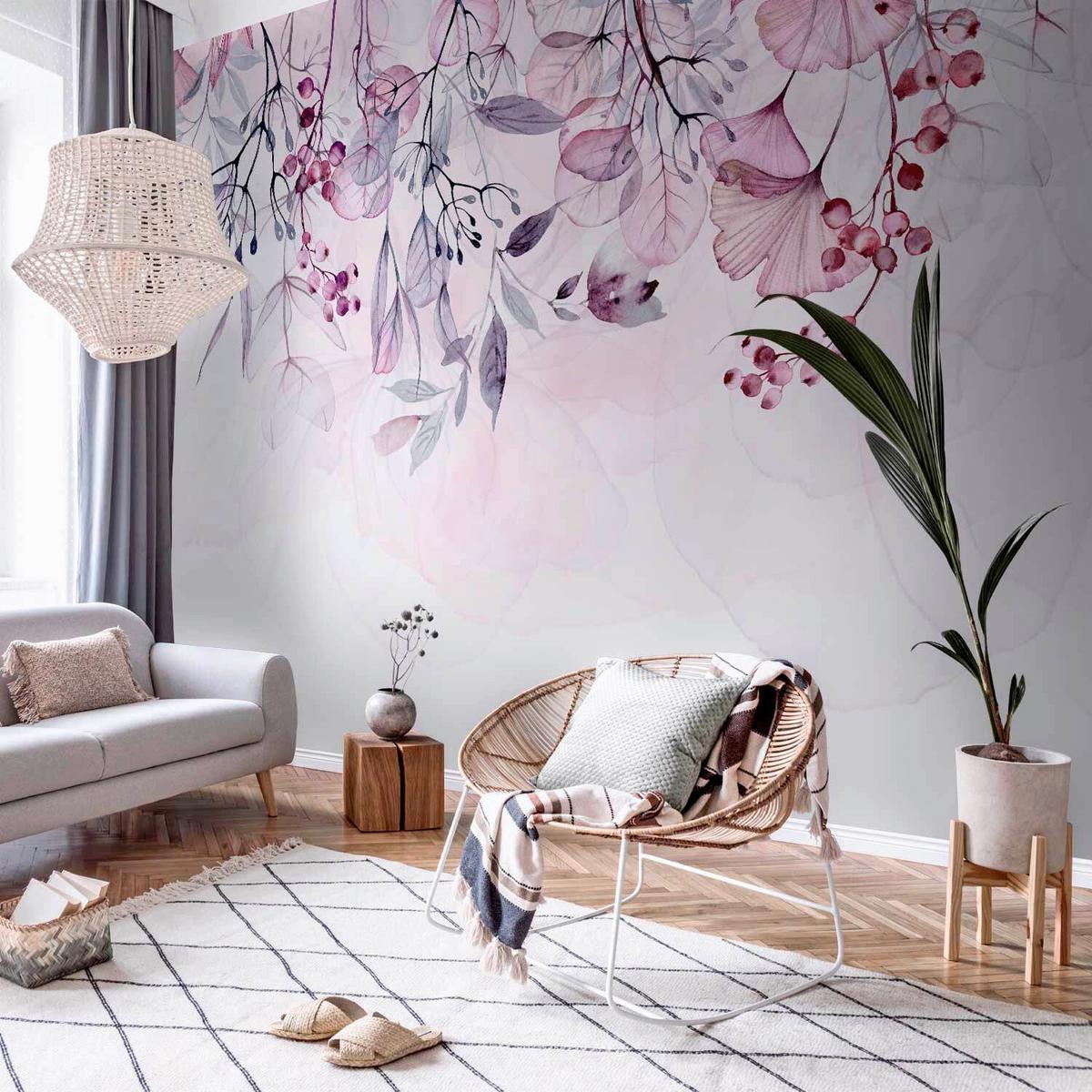 Fototapete Foggy Nature Weiß/Pink - Pink/Weiß, LIFESTYLE, Textil (400/280cm) - artgeist