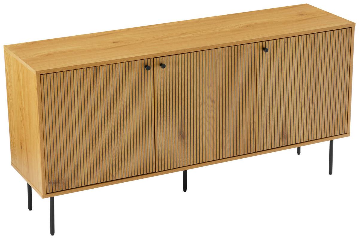 KOMODA SZEROKA LINE - kolor dębowy/czarny, Design, materiał drewnopochodny/metal (150/75/40cm) - Carryhome