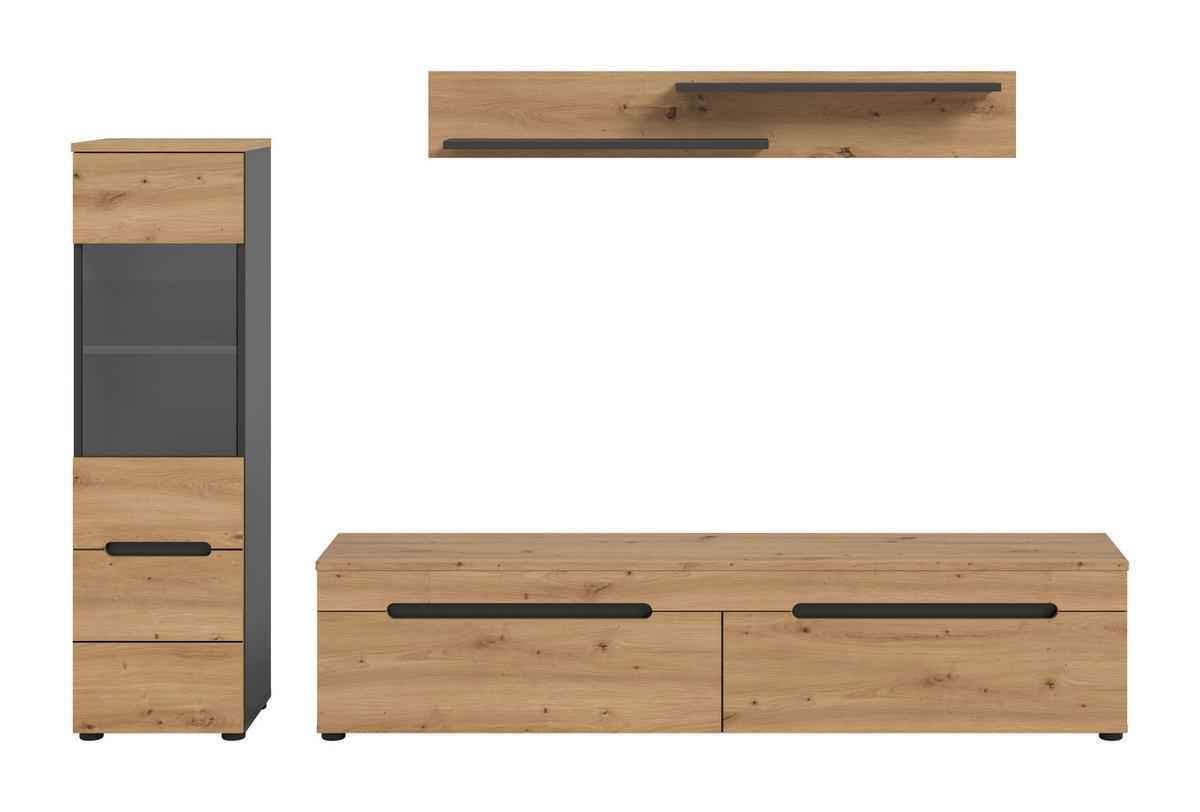 Dnevni Regal Canu, Siva,barva Hrasta, 3-Delni - črna/hrast artisan, Design, umetna masa/leseni material (221/141/33cm) - Livetastic