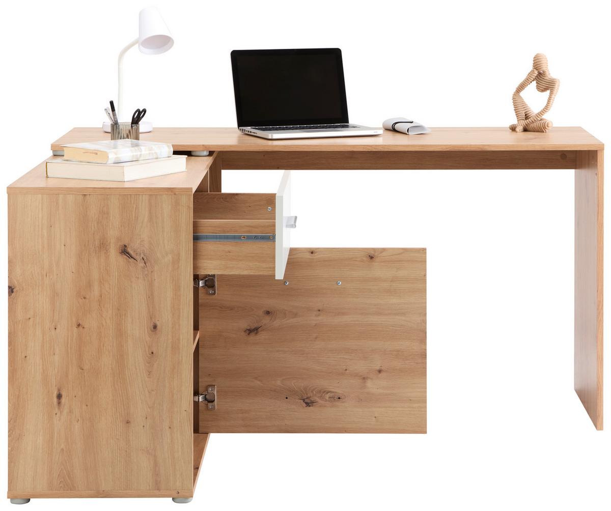 Kotna Pisalna Miza Prag 138 - bela/barve aluminija, Moderno, umetna masa/leseni material (138/74/50cm)