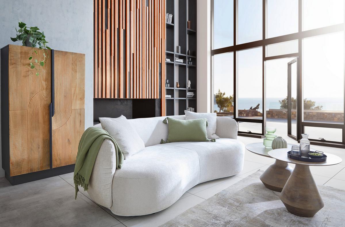 Velika Zofa Leonas, Bež, Polkrožna - črna/bež, Moderno, umetna masa/tekstil (235/72/110cm) - Premium Living