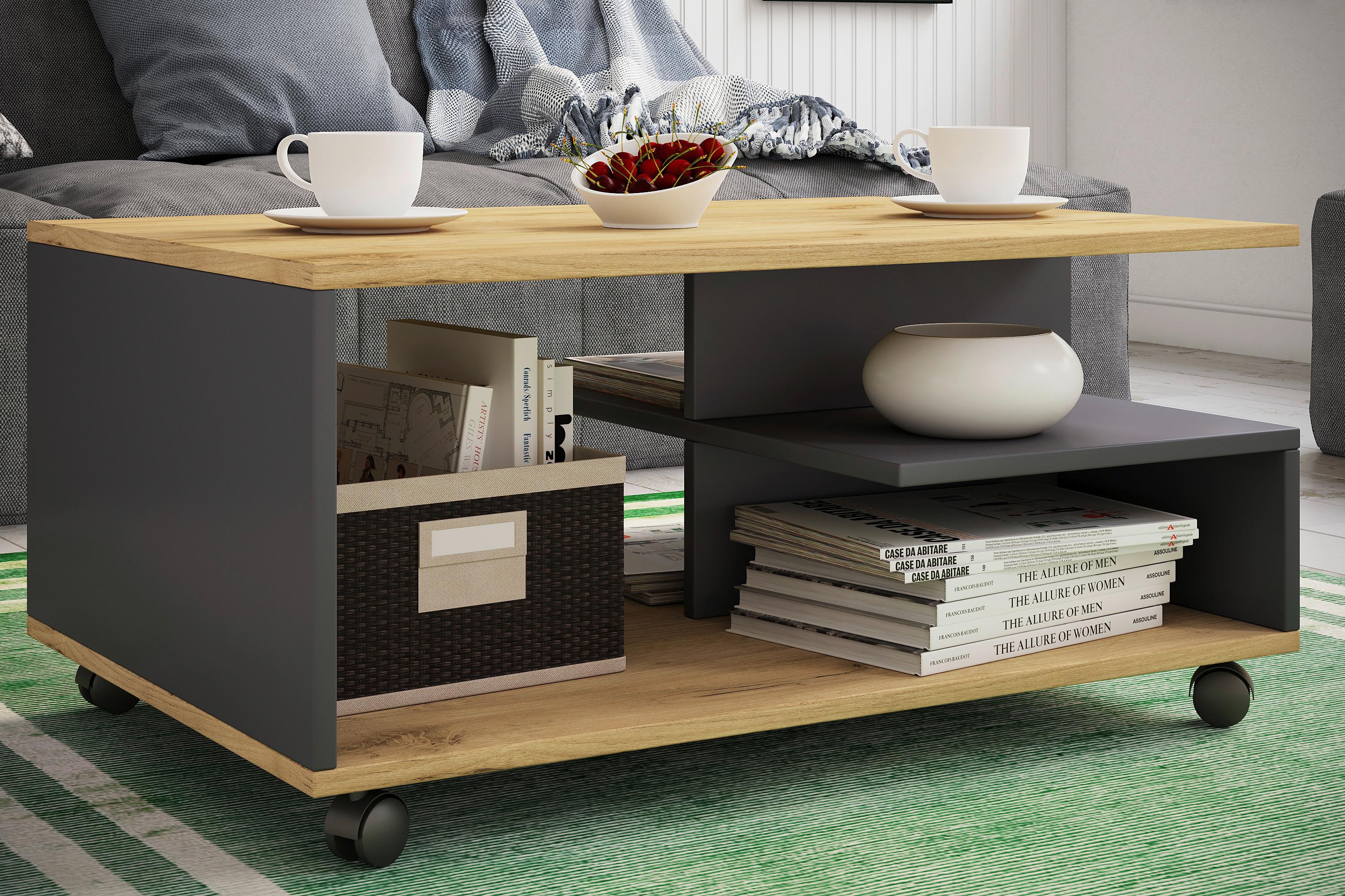 COUCHTISCH STANGO L - Honigeiche/Anthrazit, Design, Holzwerkstoff/Kunststoff (80/50/41cm) - MID.YOU