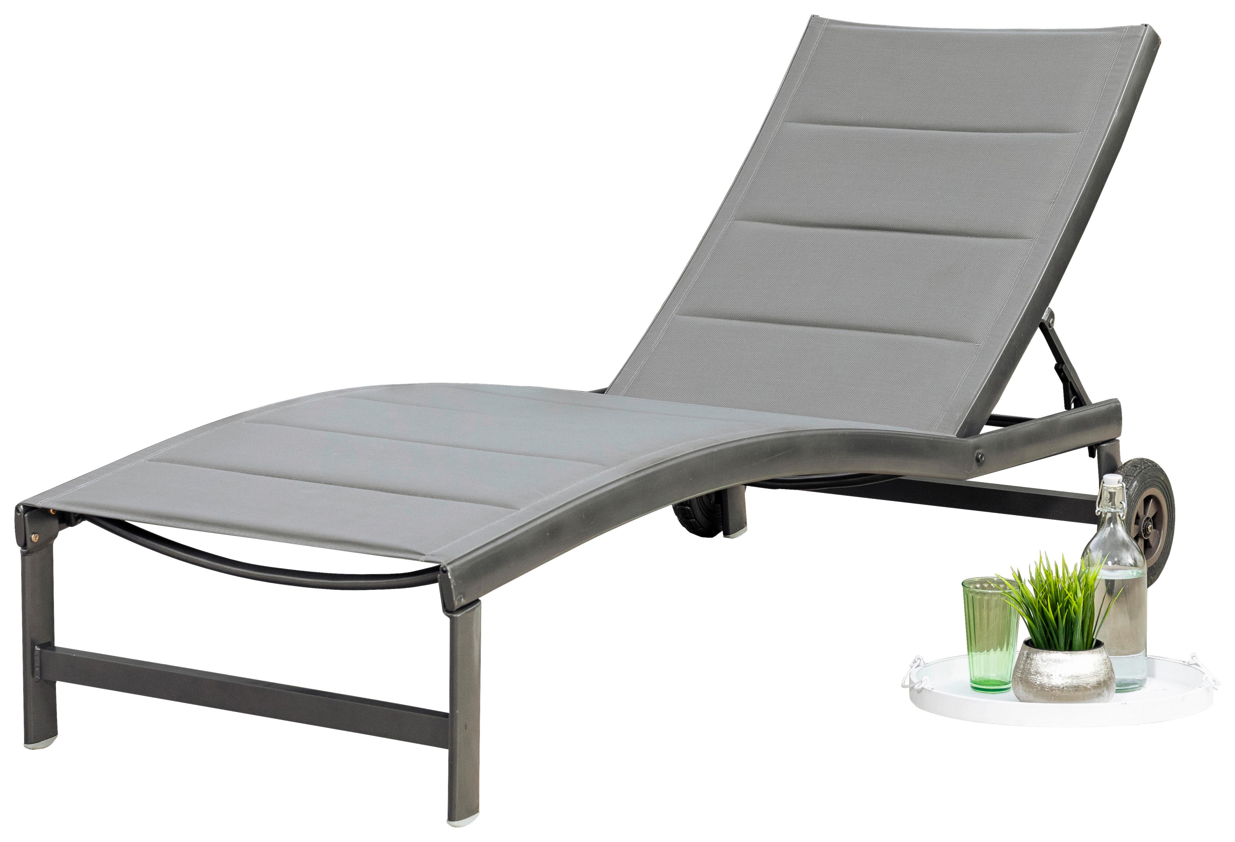 Sonnenliege San Marino Metall/ Textil verstellbar mit Räder - Graphitfarben/Grau, KONVENTIONELL, Textil/Metall (70/37,5/207cm) - Gardenson