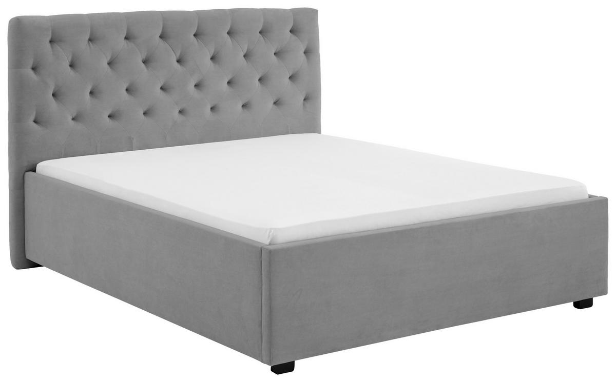 Oblazinjena Postelja Miami, Svetlo Siva, 140x200 - črna/svetlo siva, Basics, tekstil (156/120/212cm) - Modern Living
