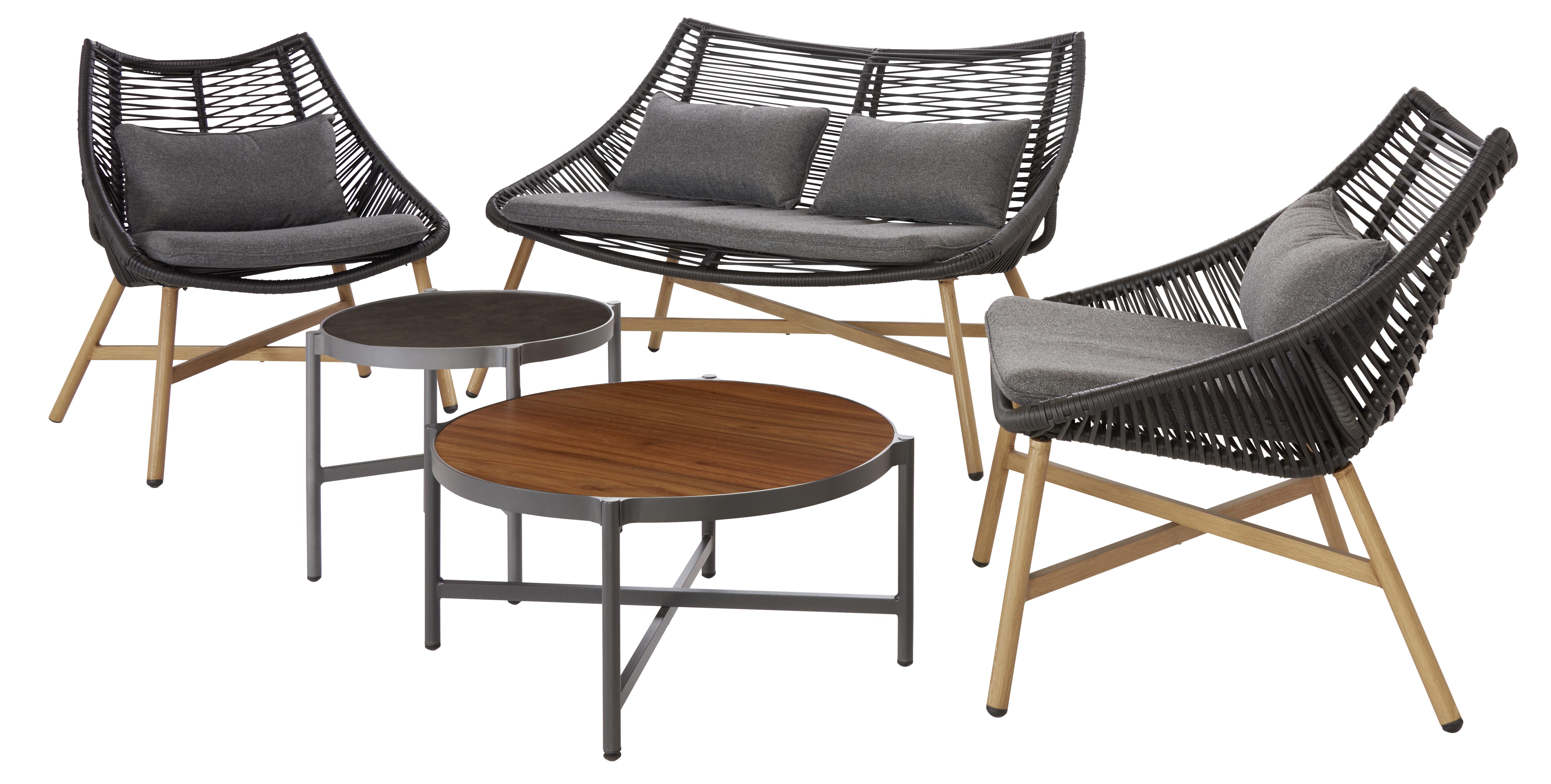 Loungegarnitur Eda in Grau/Schwarz/Teakfarben - Anthrazit/Schwarz, Modern, Glas/Kunststoff (300cm) - Modern Living