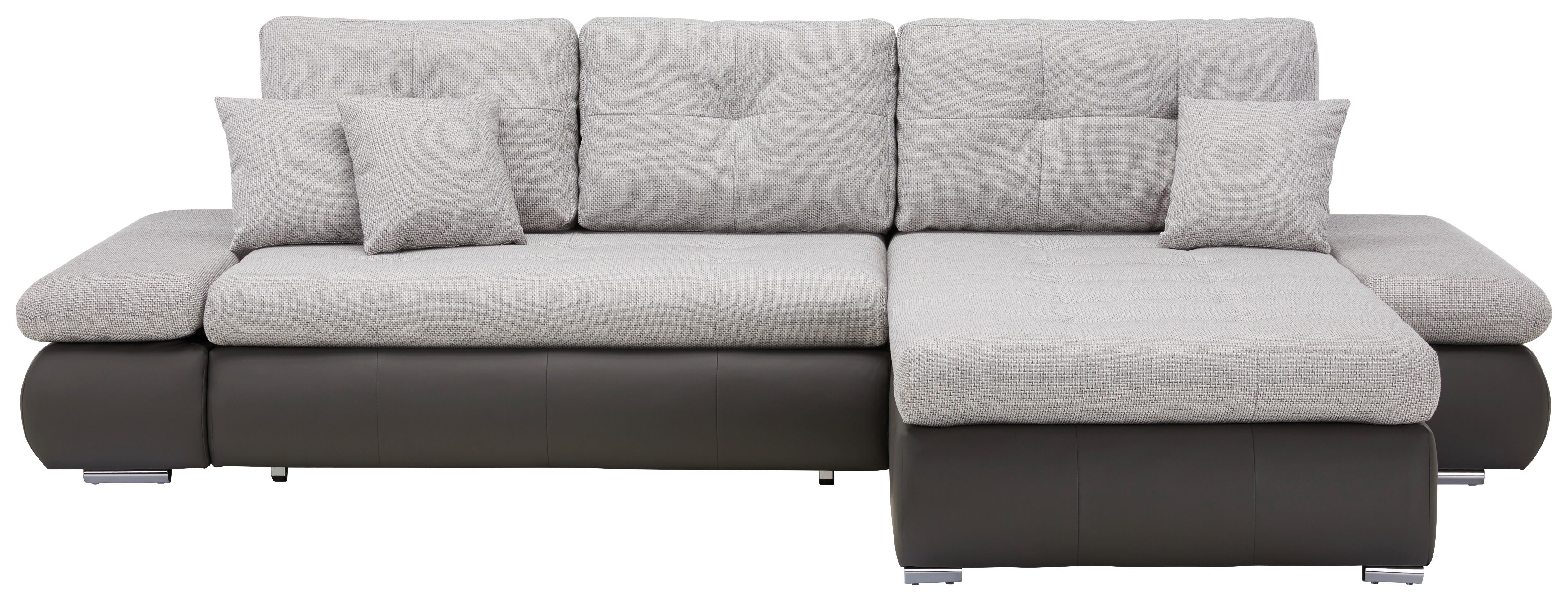 Wohnlandschaft Enrico in Hellgrau mit Relaxfunktion - Chromfarben/Schwarz, KONVENTIONELL, Kunststoff/Textil (303/88/185cm) - Based
