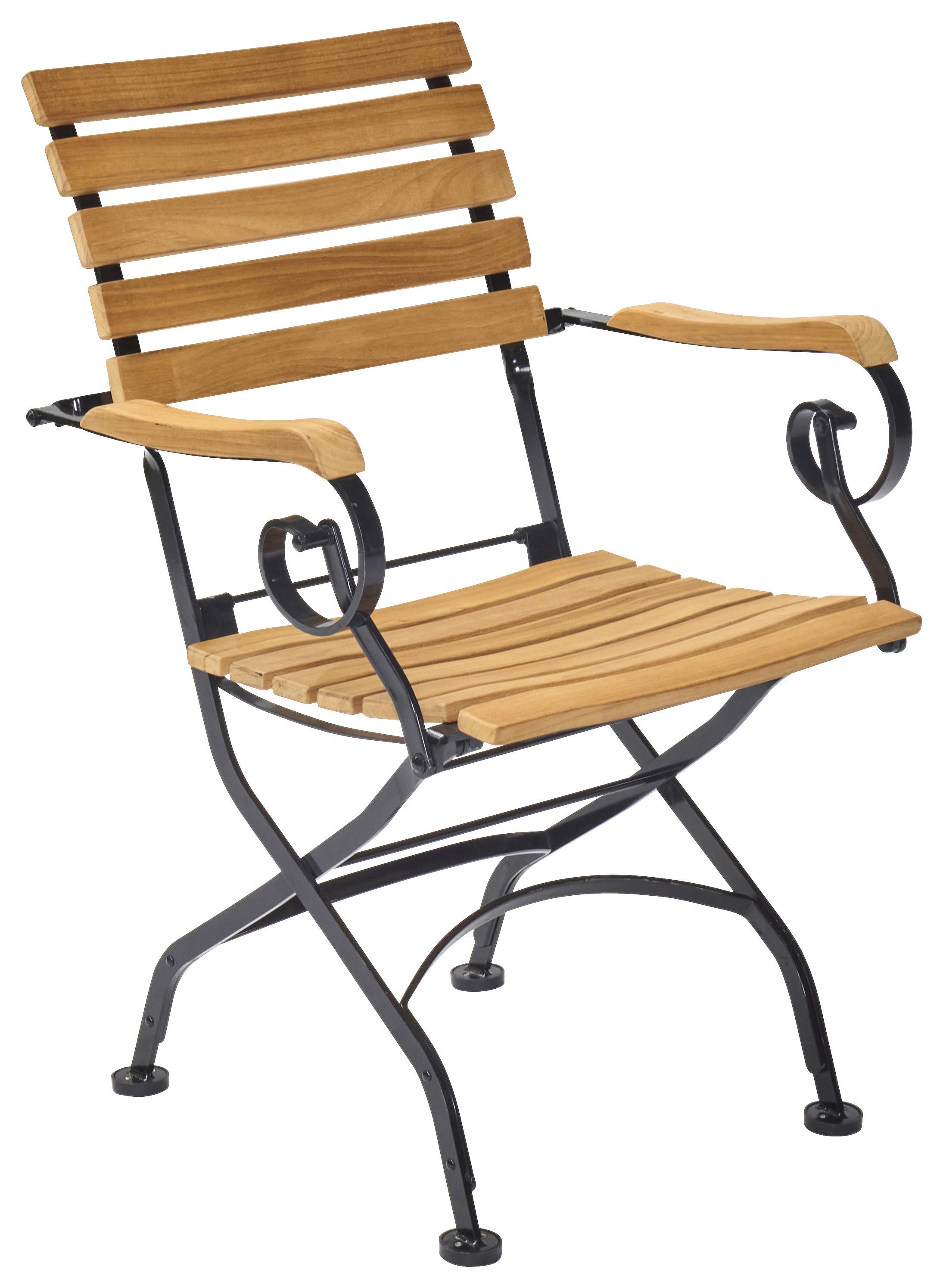 KRZESŁO OGRODOWE SKŁADANE MÜNCHEN - czarny/kolor drewna tekowego, Romantik / Landhaus, metal/drewno (61/59/86,5cm) - Ambia Garden