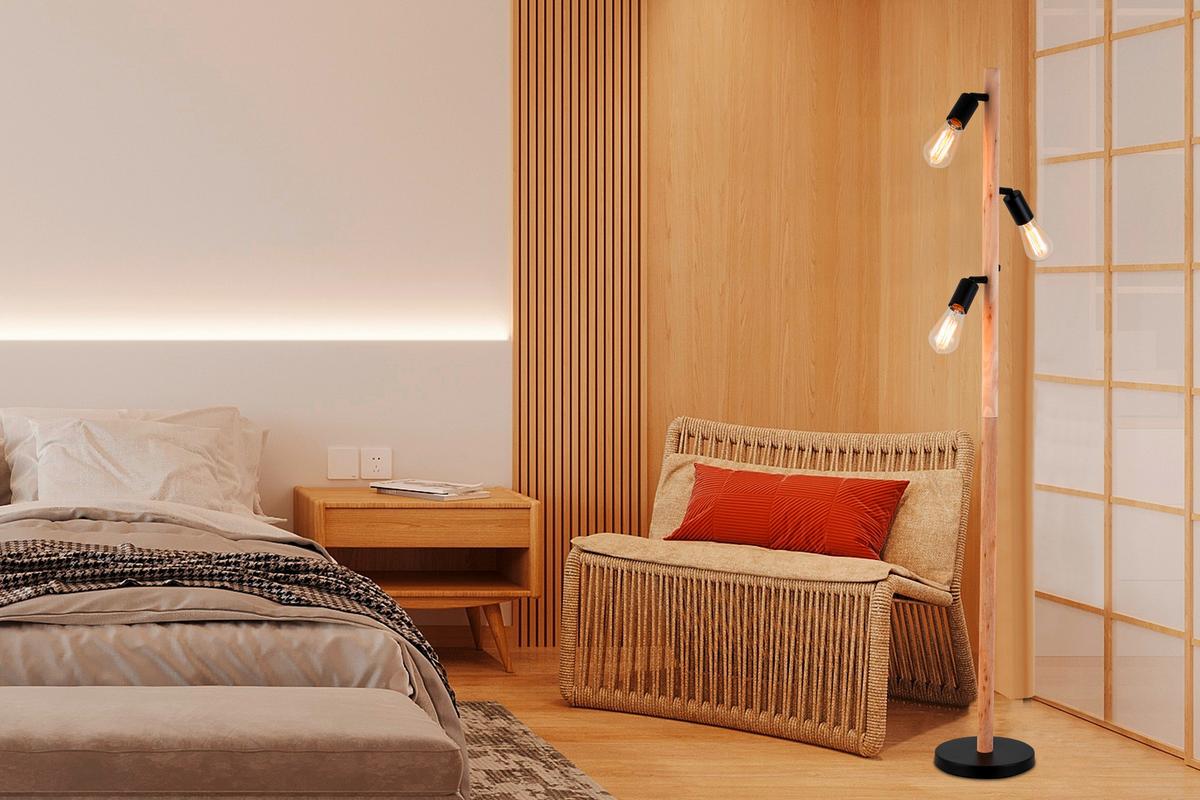 Állólámpa Porfiro - natúr színű/fekete, Modern, fa/fém (22/150cm) - Bessagi Home