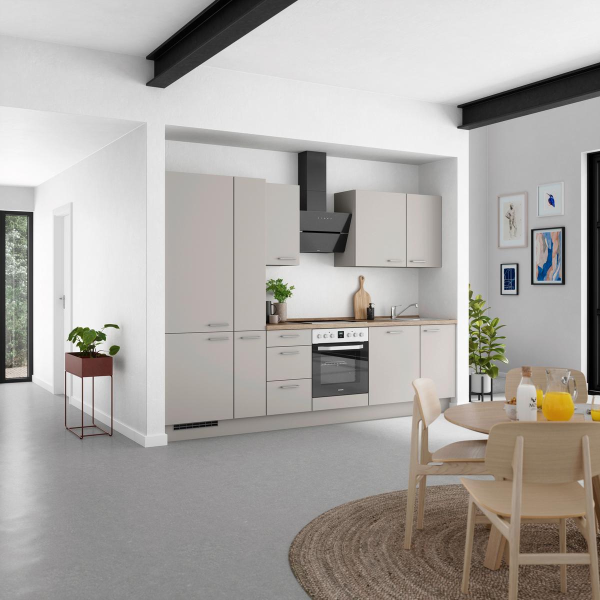 Küchenblock Touch High m. Geräten Grau - Eiche dunkel/Edelstahlfarben, MODERN, Holzwerkstoff/Metall (300cm) - Nobilia