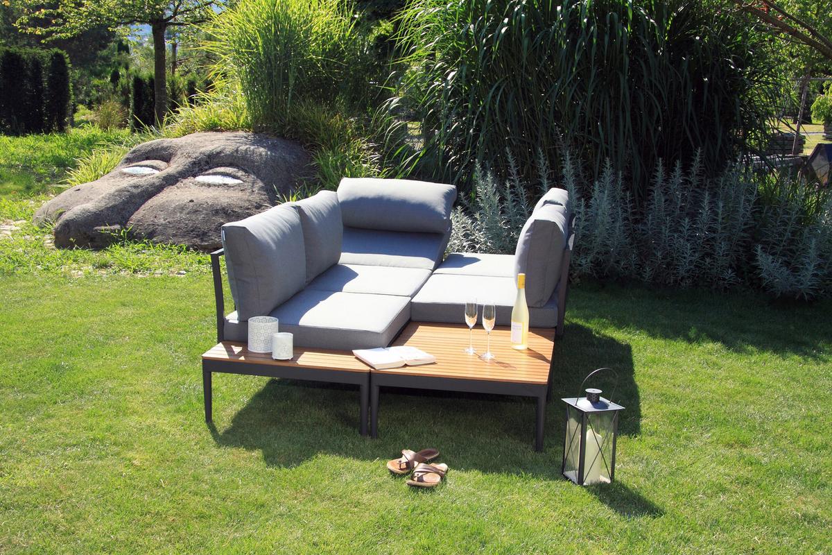 Lounge Garnitura Acamp, Antracit - barva tikovine/srebrne barve, Basics, kovina/tekstil (243/68/243cm) - Acamp