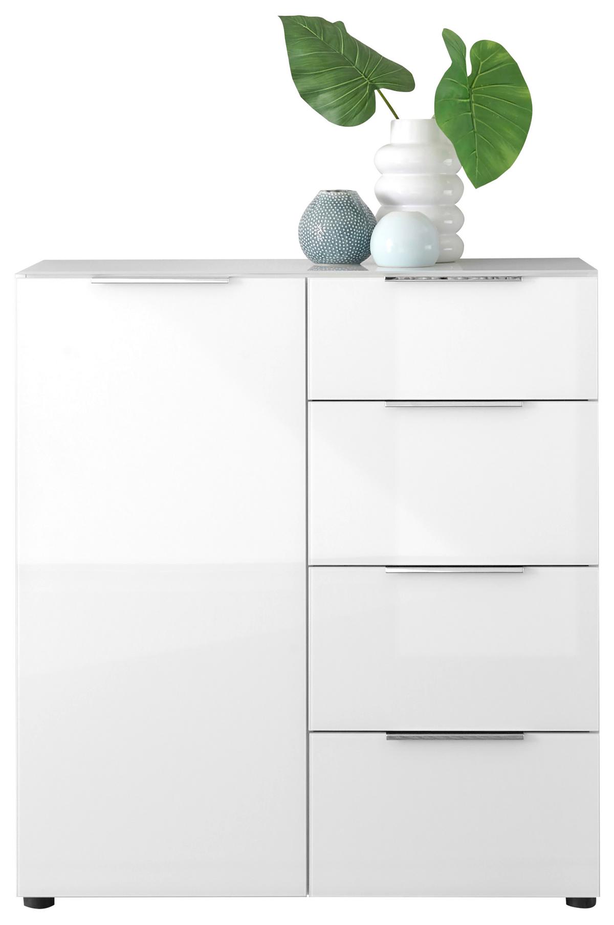 Kommode Siena Weiss - Chromfarben/Weiss, Modern, Glas/Holzwerkstoff (90/99/40cm) - Mömax
