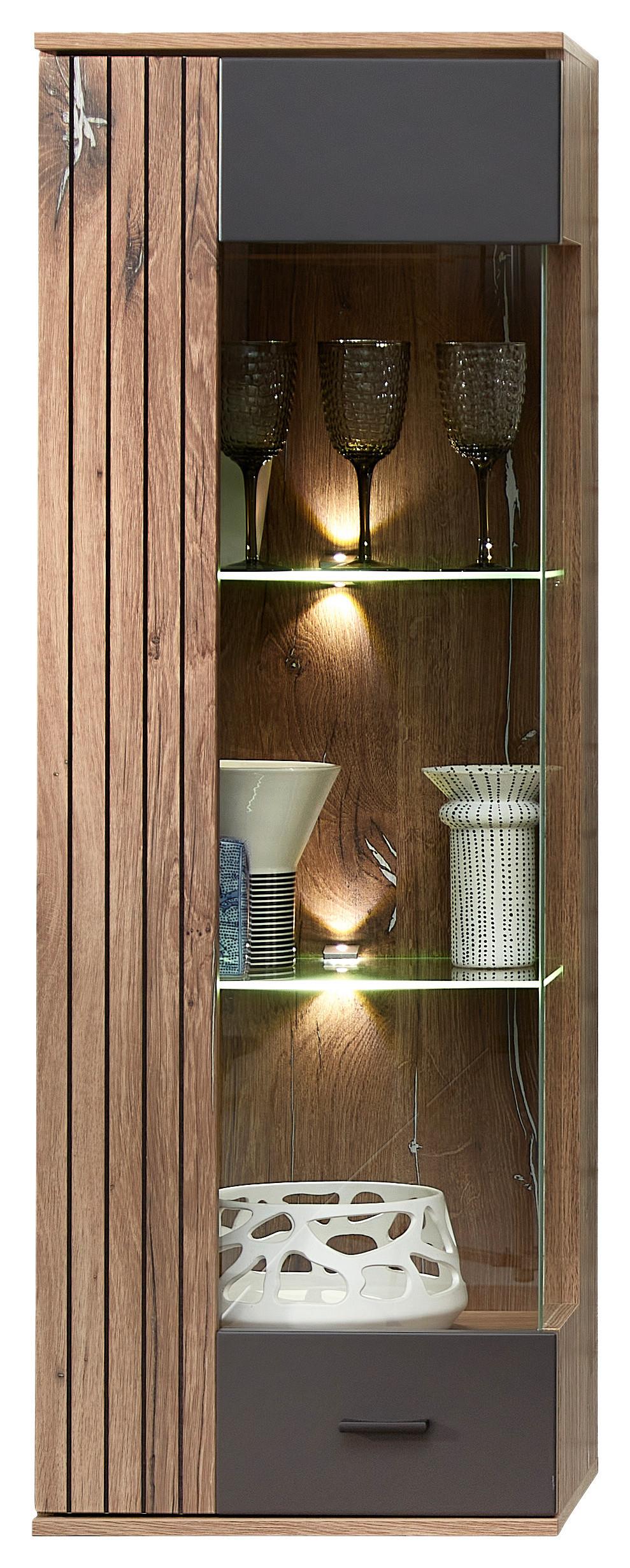 Hängevitrine in Grau/Natur - Schwarz, MODERN, Glas/Holzwerkstoff (45/129/38cm) - Mömax