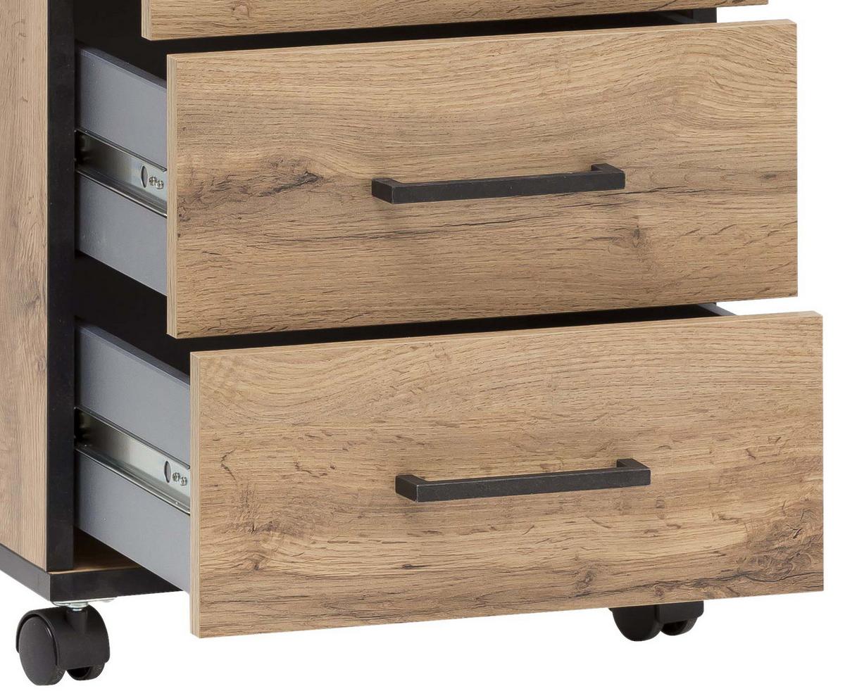 Rollcontainer "Serie 2000" , eiche - Eichefarben/Schwarz, KONVENTIONELL, Holzwerkstoff/Kunststoff (40,1/57/50cm) - MID.YOU