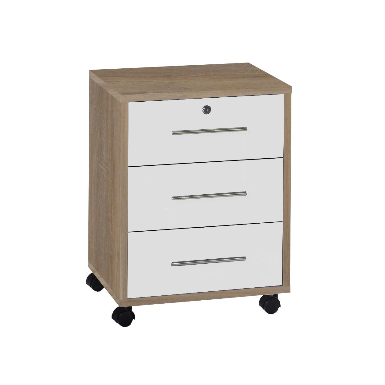 Rollcontainer Office Edition Weiß/Sonoma Eiche - Edelstahlfarben/Weiß, MODERN, Holzwerkstoff/Kunststoff (44/58/40cm) - MID.YOU