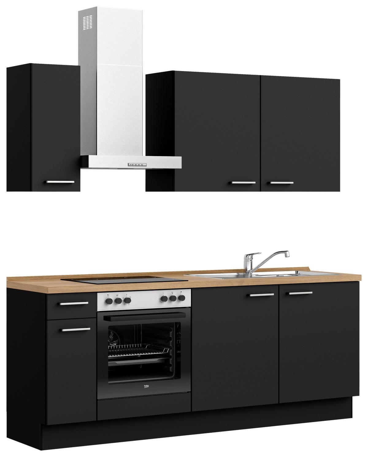 Küchenblock Touch Low m. Geräten Schwarz - Edelstahlfarben/Eichefarben, MODERN, Holzwerkstoff/Metall (210cm) - Nobilia