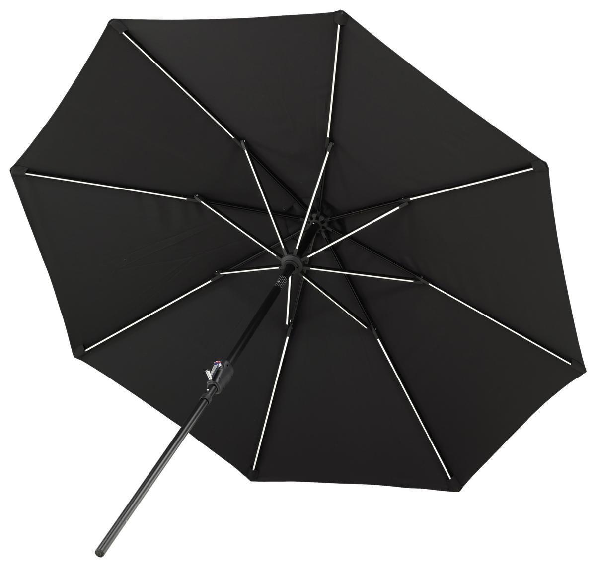 Sonnenschirm Sabal m. LED ca. 270x241 cm Schwarz Solar - Schwarz, KONVENTIONELL (270/241/270cm) - Gardenson