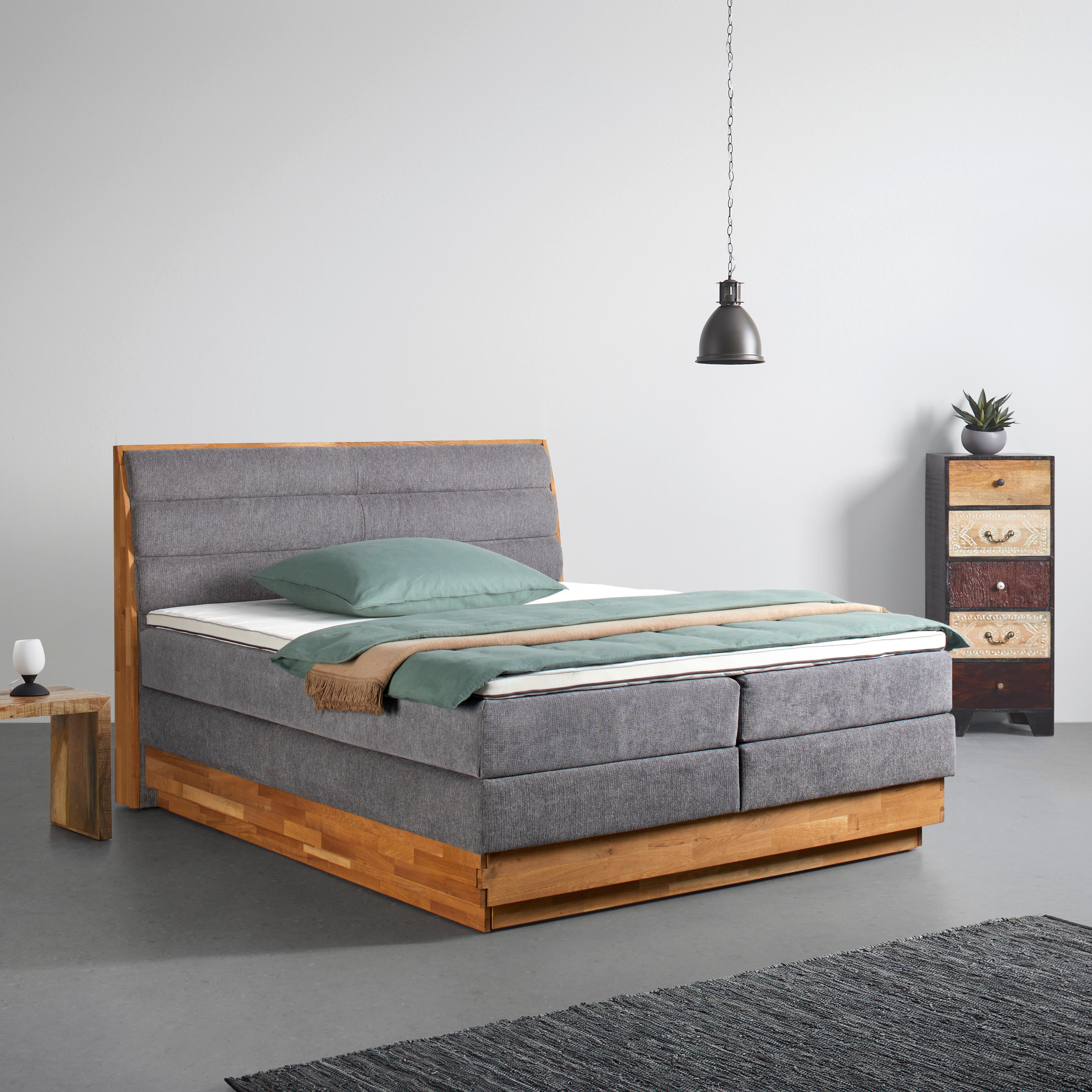 Boxspringbett Marissa in Grau ca. 180x200cm - Schwarz/Grau, KONVENTIONELL, Holz/Textil (180/200cm) - Premium Living