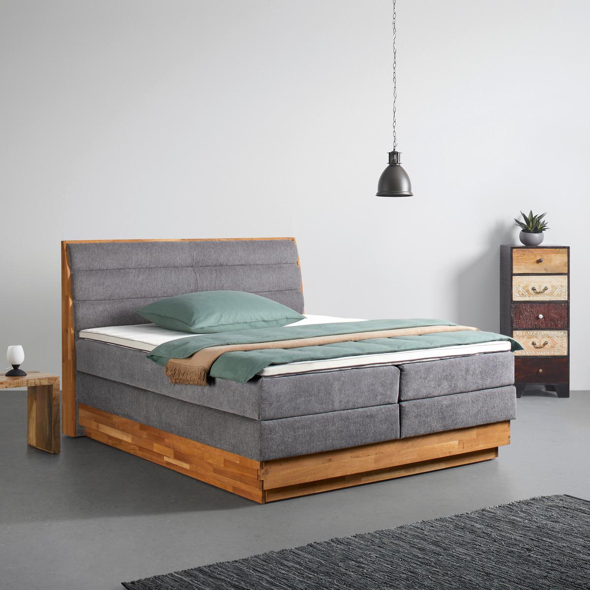 Boxspringbett Marissa in Grau ca. 160x200cm - Grau, KONVENTIONELL, Holz/Kunststoff (160/200cm) - Premium Living
