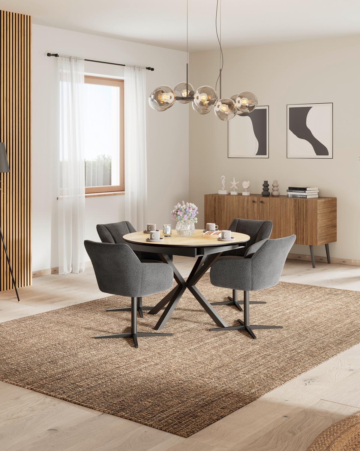 Stol Rosina, Črna, Vrtljiv - črna, Moderno, kovina/tekstil (56/84/60cm)