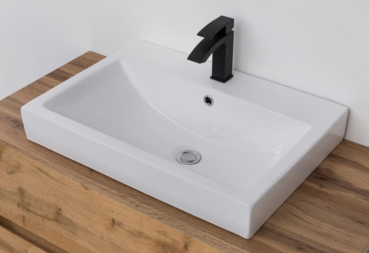 Badezimmer Pienza mit LED 3-türig ca. 100 cm Eiche Wotan - Eiche Wotan/Weiß, MODERN, Keramik/Holzwerkstoff (100cm) - Held