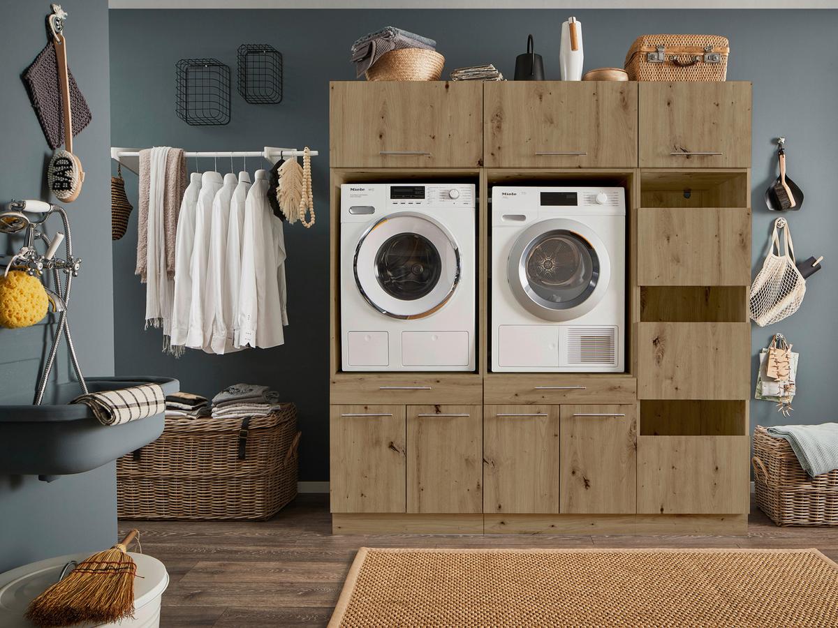 Waschmaschinenverbau in Eiche Artisan - Silberfarben/Schwarz, Konventionell, Holzwerkstoff/Kunststoff (67,5/162/67,5cm) - Mömax