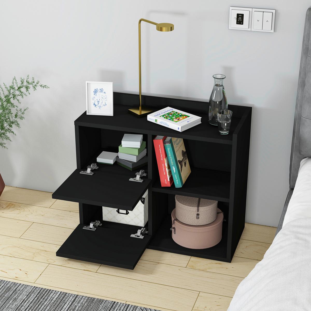 Nachttisch Juno ca. 60x53,2x35 cm Schwarz - Schwarz, Design, Holzwerkstoff (60/53,2/35cm) - MID.YOU