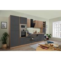 Küchenzeile Premium m. Geräte Grau/Eiche B: ca. 395 cm - Eichefarben/Grau, Basics, Holzwerkstoff (395cm) - Respekta