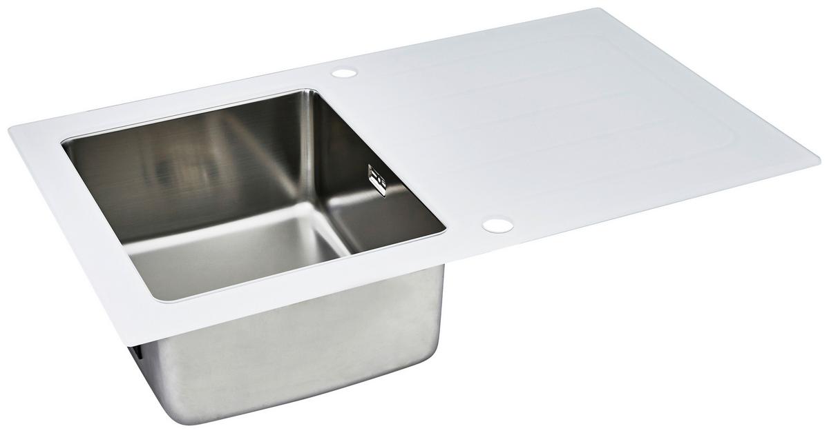 Spüle Weiß Glas/Edelstahl B: ca. 86 cm - Weiß, Trend, Glas/Metall (86/21/50cm) - Respekta