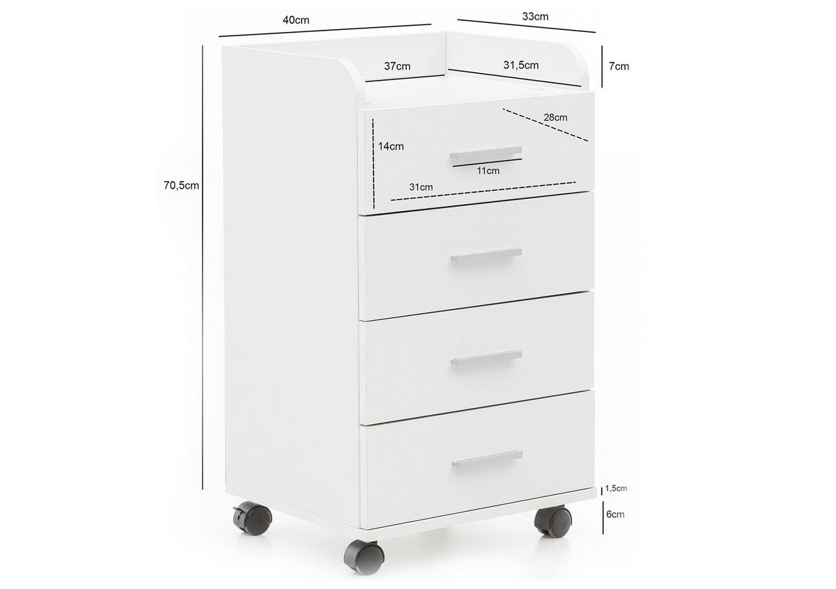 Predalnik Na Kolescih Rollcontainer - srebrne barve/bela, Konvencionalno, kovina/umetna masa (40/70,5/33cm) - MID.YOU