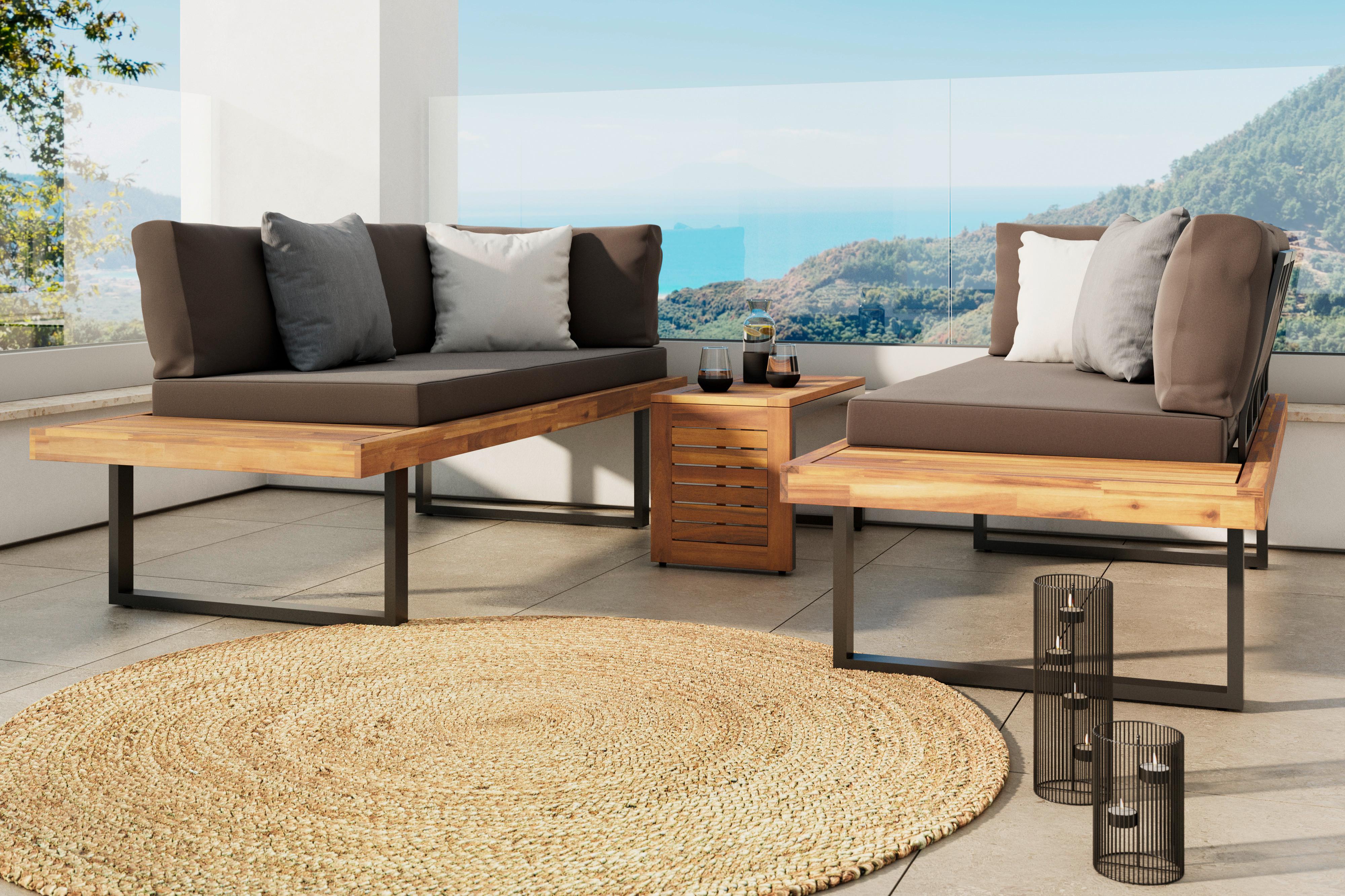 Lounge Garnitura Adam, Akacija, Siva, 3-Delno - siva, Moderno, kovina/les (175/71/68cm) - Mömax