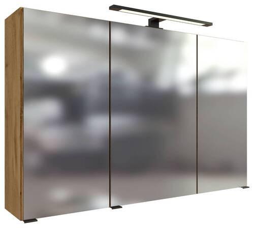 Spiegelschrank Manchester mit LED 3-türig ca.100x64 cm Eiche - MODERN, Glas/Holzwerkstoff (100/64/20cm) - Held