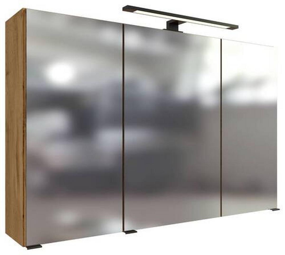Spiegelschrank Manchester mit LED 3-türig ca.100x64 cm Eiche - MODERN, Glas/Holzwerkstoff (100/64/20cm) - Held
