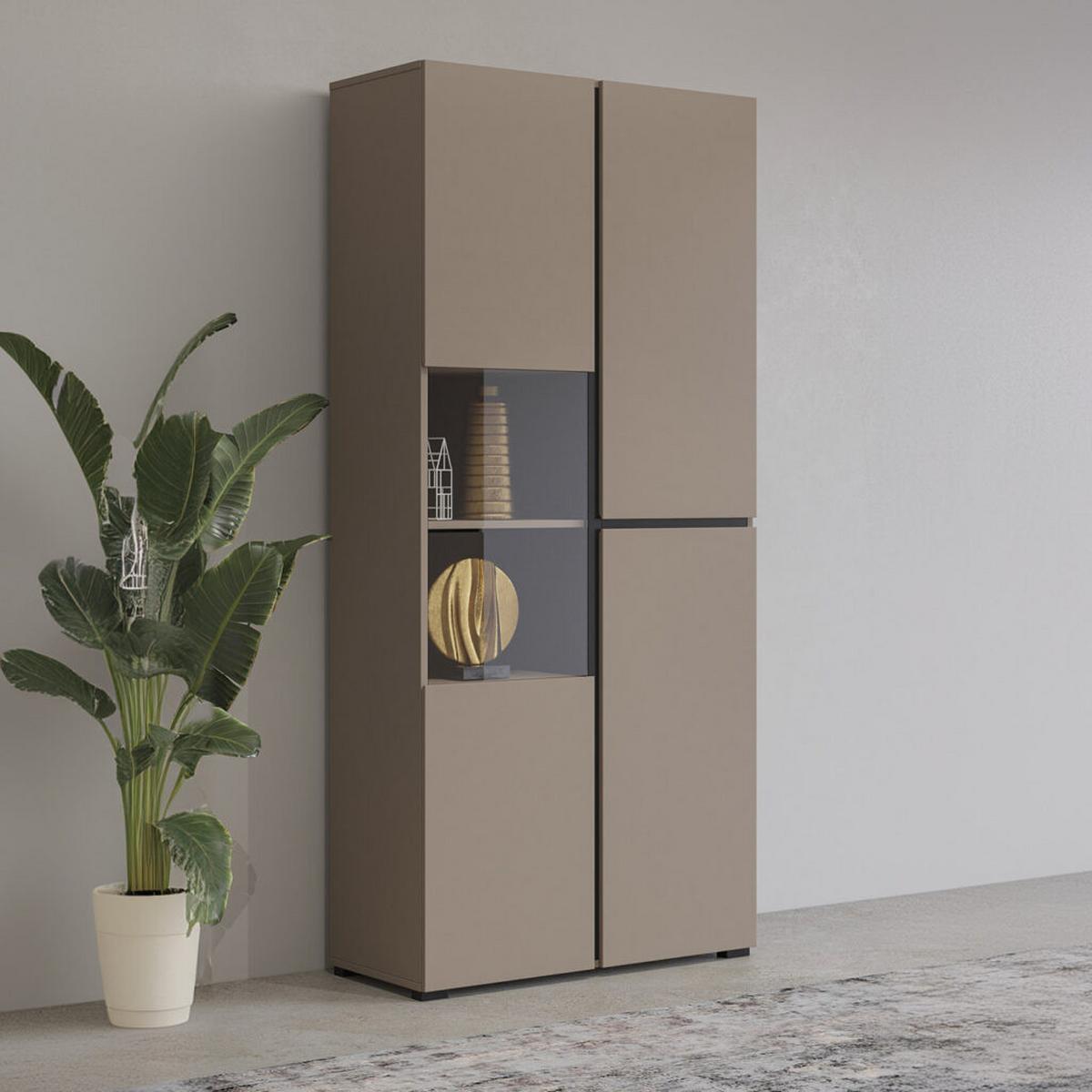 Vitrin Cross - bézs/fekete, Modern, faalapú anyag/Üveg (79/183/40cm)