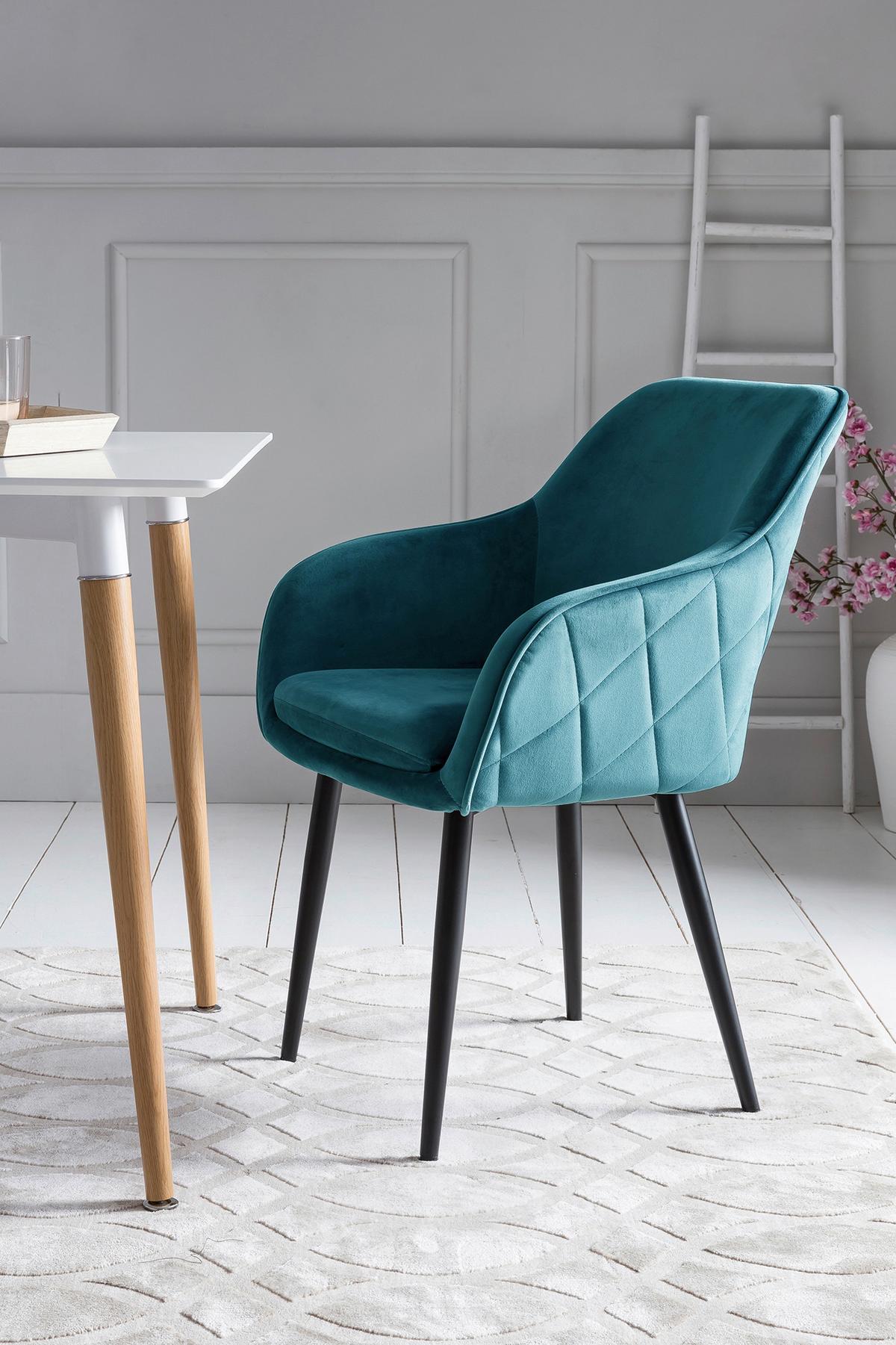 Naslanjač Samt, Turkizna - turkizna/črna, Moderno, kovina/tekstil (61/85/60cm) - Livetastic