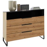 Komoda Mera, Barva Hrasta, Črna - črna/barve hrasta, Design, kovina/steklo (120/91/42cm) - Dieter Knoll