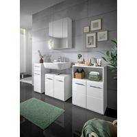 Badezimmer-Set ICE 4-teilig, Weiß Hochglanz - Weiß Hochglanz/Silberfarben, MODERN, Holzwerkstoff/Kunststoff (150cm) - MID.YOU