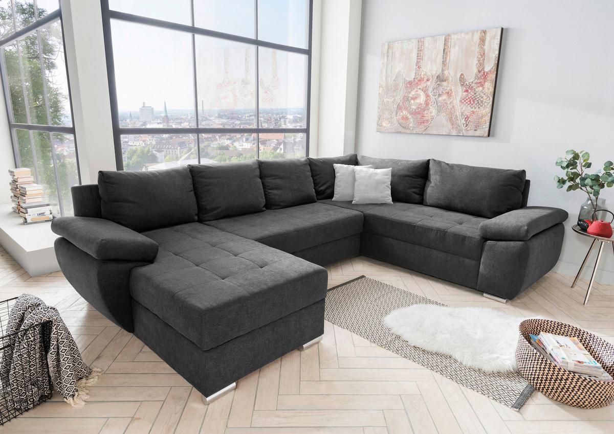 Sedežna Garnitura Terana, Antracit, Ležišče, Predal - barve kroma/srebrne barve, Konvencionalno, kovina/tekstil (157/305/219cm) - Premium Living