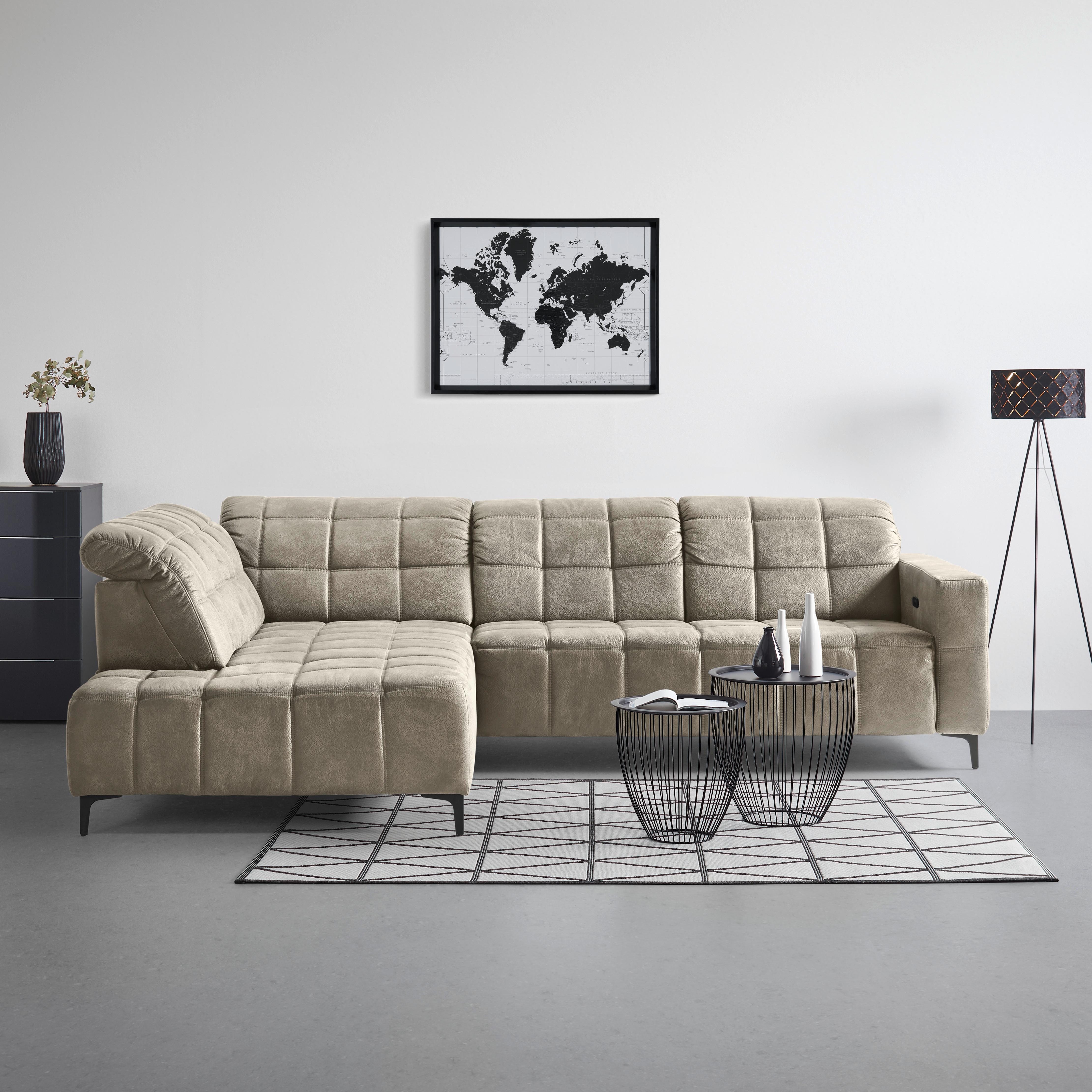 Ecksofa Panama links Grau - Schwarz/Grau, KONVENTIONELL, Textil/Metall (216/89-102/304cm) - Premium Living