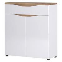 Dulap pentru pantofi TOLEDO - culoare lemn stejar/alb lucios intens, Modern, material pe bază de lemn (90,7/100/38cm) - Modern Living