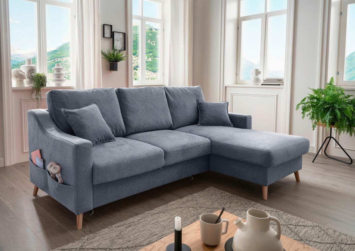Wohnlandschaft Valentina Blau Struktur - Blau/Naturfarben, KONVENTIONELL, Holz/Textil (228/150cm) - P & B