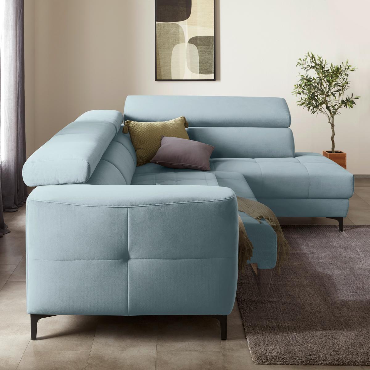 Ecksofa Emma rechts Hellblau - Schwarz/Hellblau, MODERN, Textil (301/210cm) - Premium Living