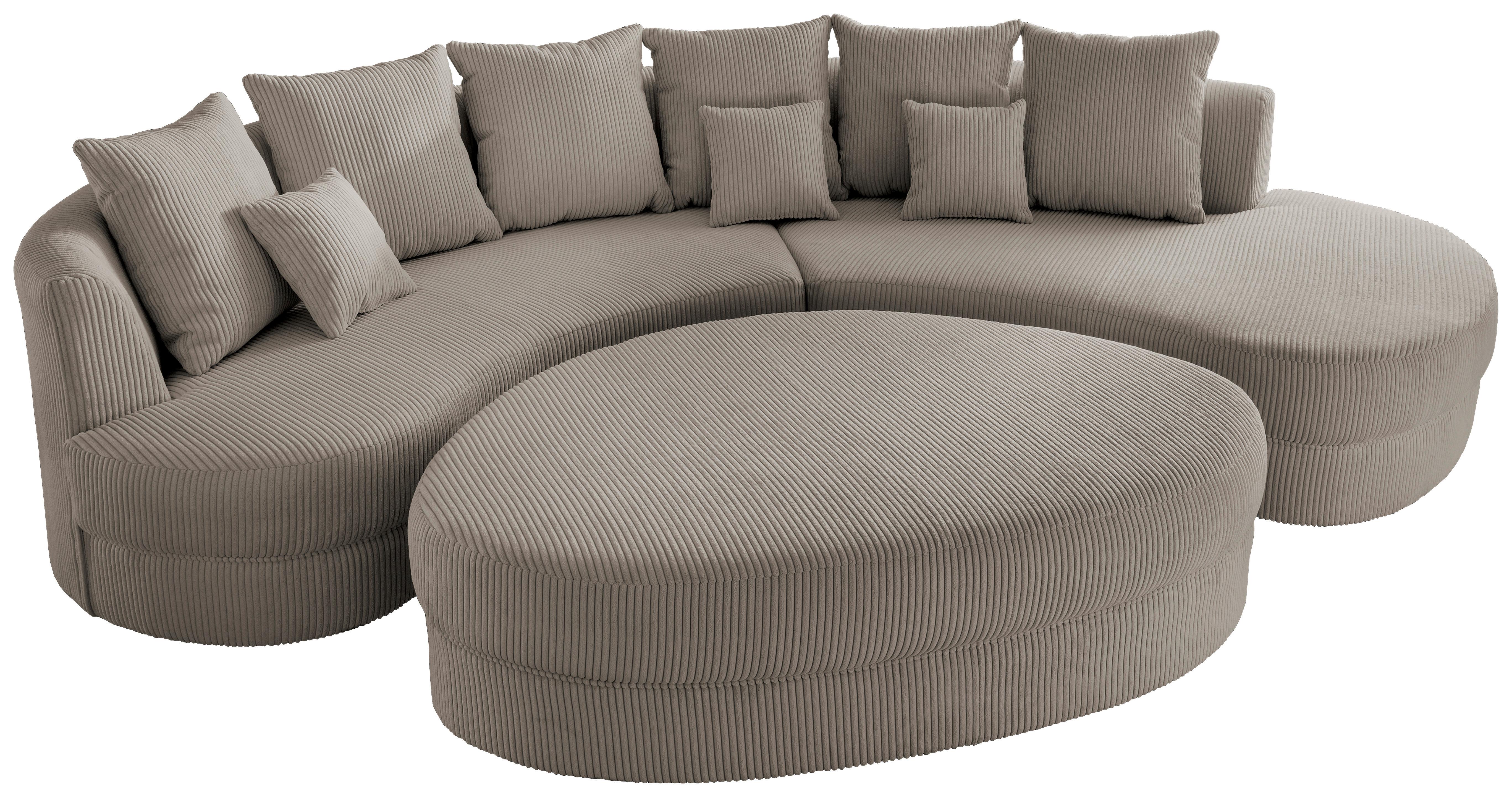 Wohnlandschaft Limoncello m. Hocker ca. 300x160cm Graubraun - Graubraun/Schwarz, Design, Kunststoff/Textil (300/160cm) - Livetastic