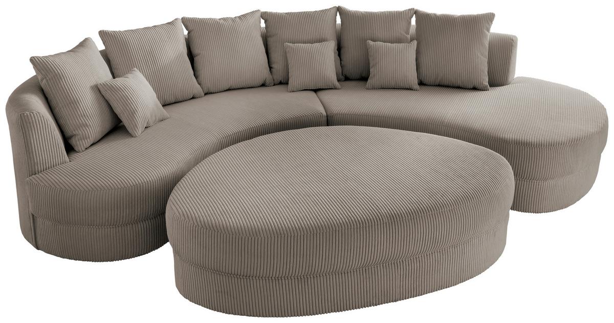 Wohnlandschaft Limoncello grau-braun Cord - Graubraun/Schwarz, Design, Kunststoff/Textil (300/160cm) - Livetastic