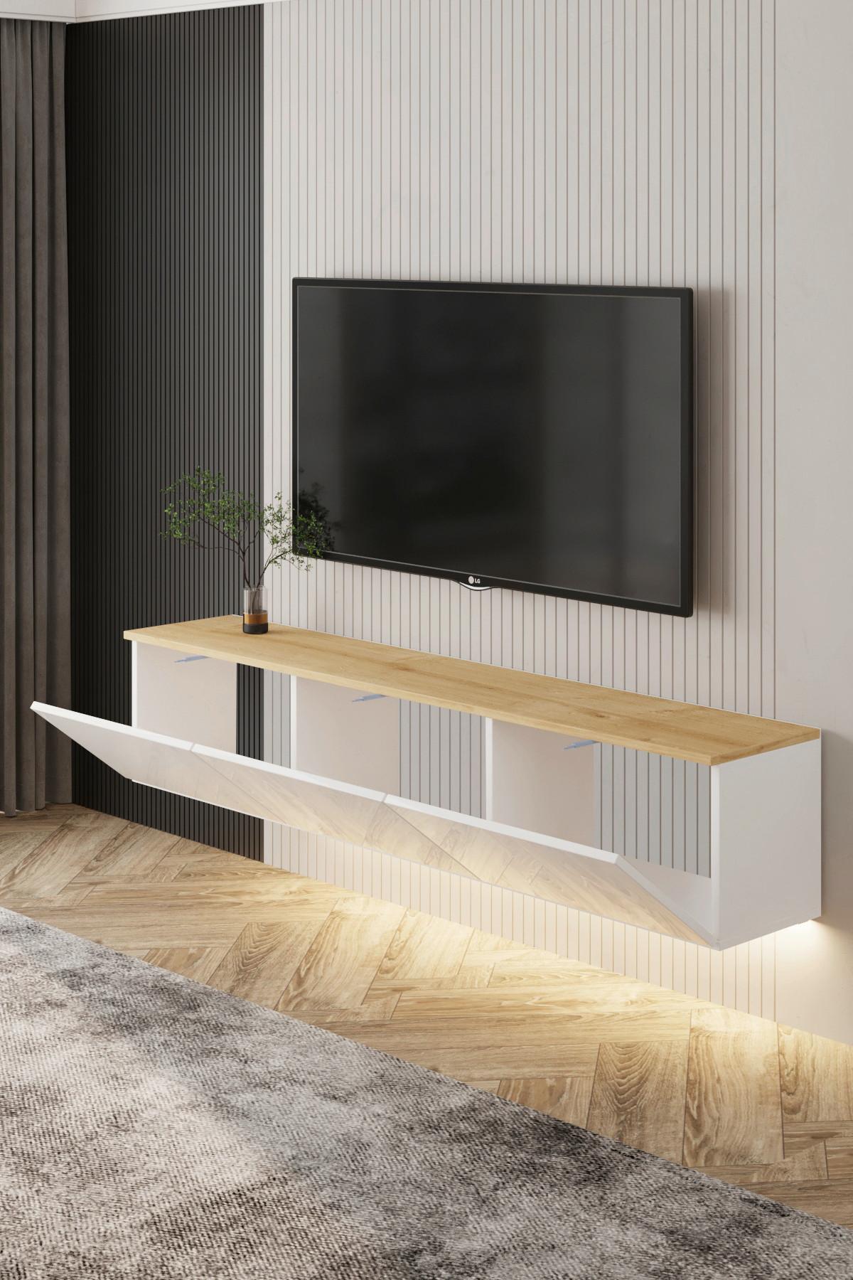 LOWBOARD NEON TV-MÖBEL - Weiss/Eichefarben, Design, Holzwerkstoff (160/35/32cm) - Livetastic