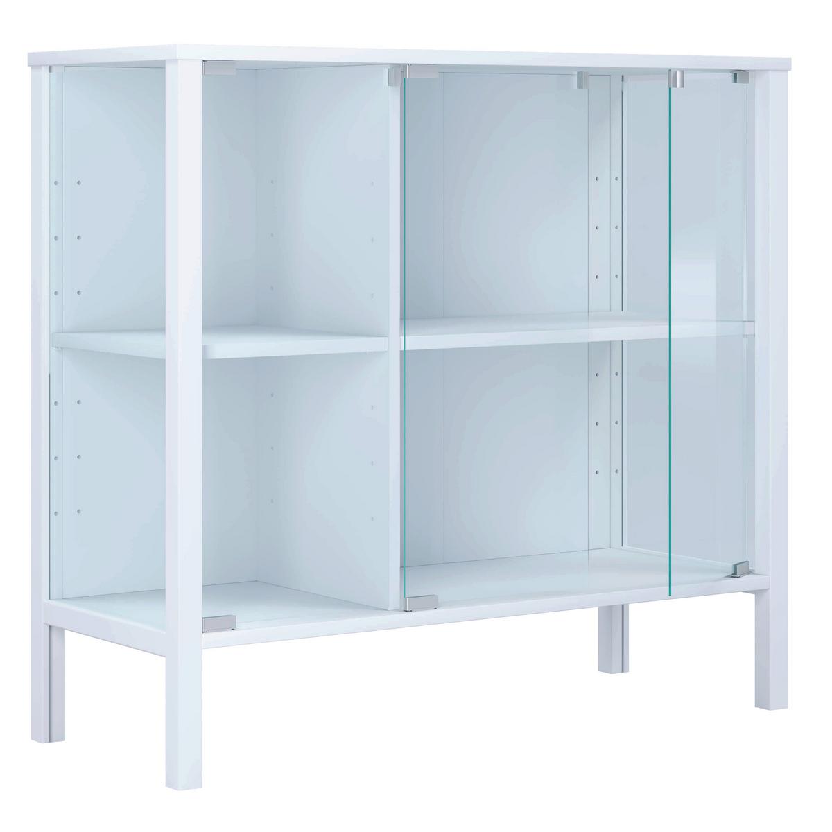 Sideboard Jensol - Klar/Weiss, Design, Glas/Holzwerkstoff (87/80/35cm) - Livetastic