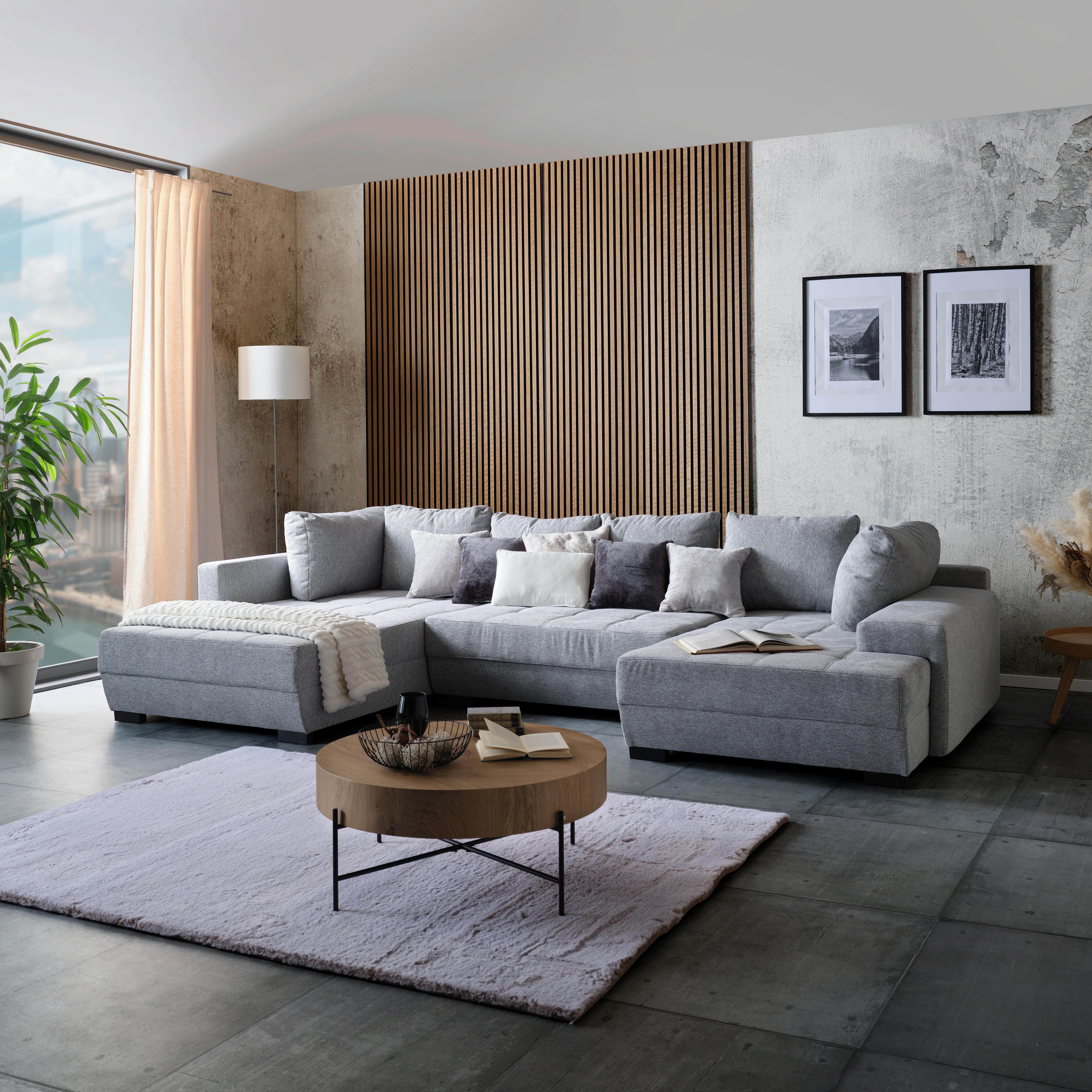 Canapea modulara LUGANO - gri deschis, Modern, lemn/textil (359/216cm) - Modern Living