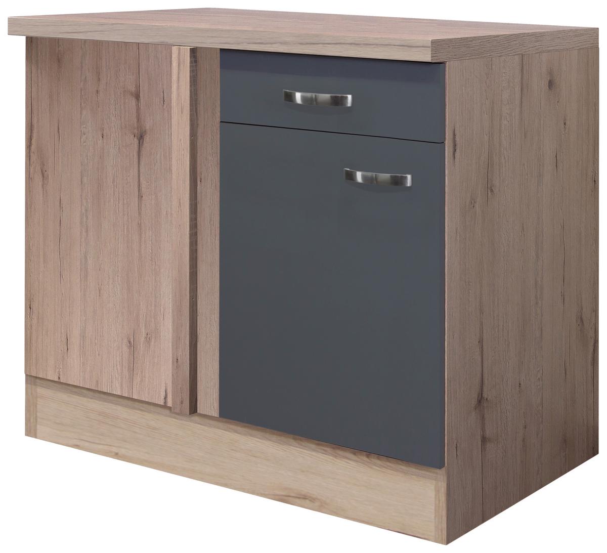 Eckunterschrank Shadow ca. 110x85x60 cm Grau/Eiche - Edelstahlfarben/Dunkelgrau, MODERN, Holzwerkstoff/Metall (110/85/60cm) - FlexWell